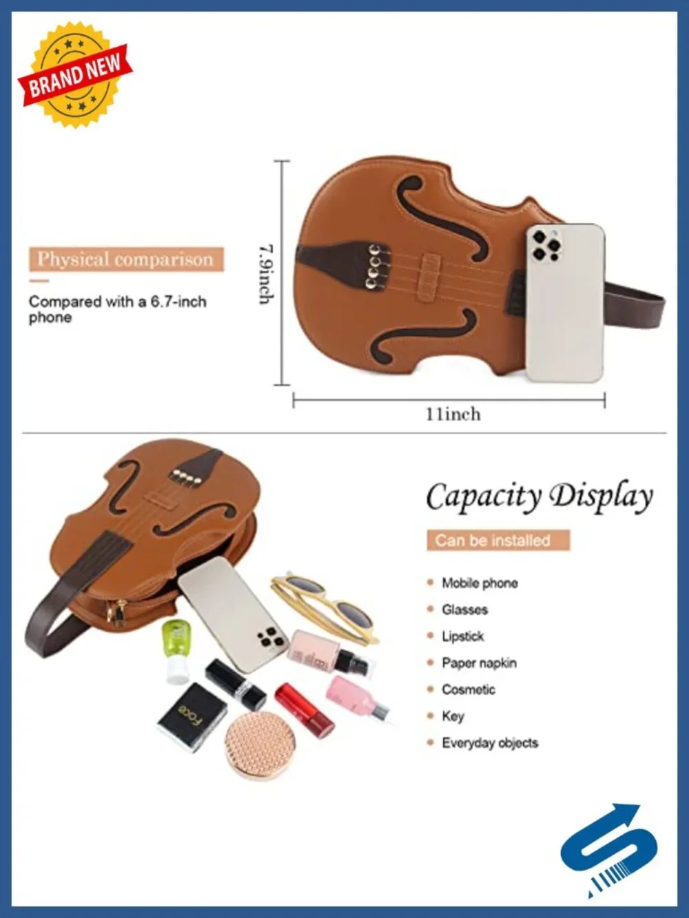 PU Leather Violin Shape Tote Bag Crossbody Backpack 5 Ways to Wear Ladies